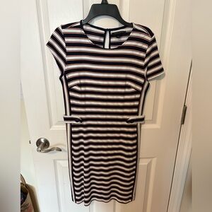 Banana Republic White & Brown Striped Sheath Dress